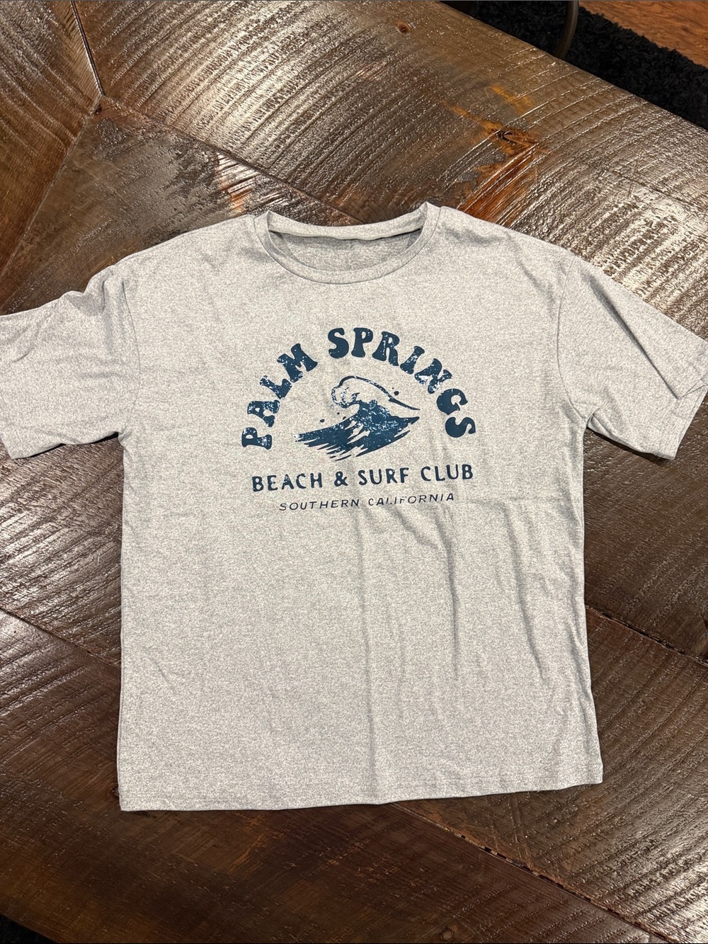 Palm Springs Beach & Surf Club Graphic Tee - Light Heather Gray with Navy Print